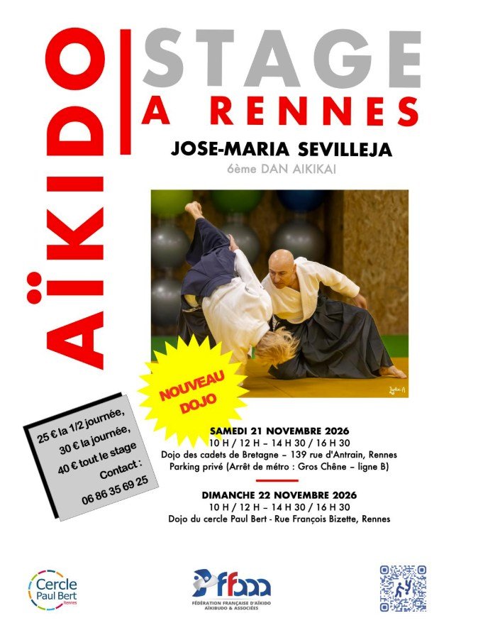 Stage aikido Jose Maria Sevilleja dojo cadets de Bretagne et CPB
